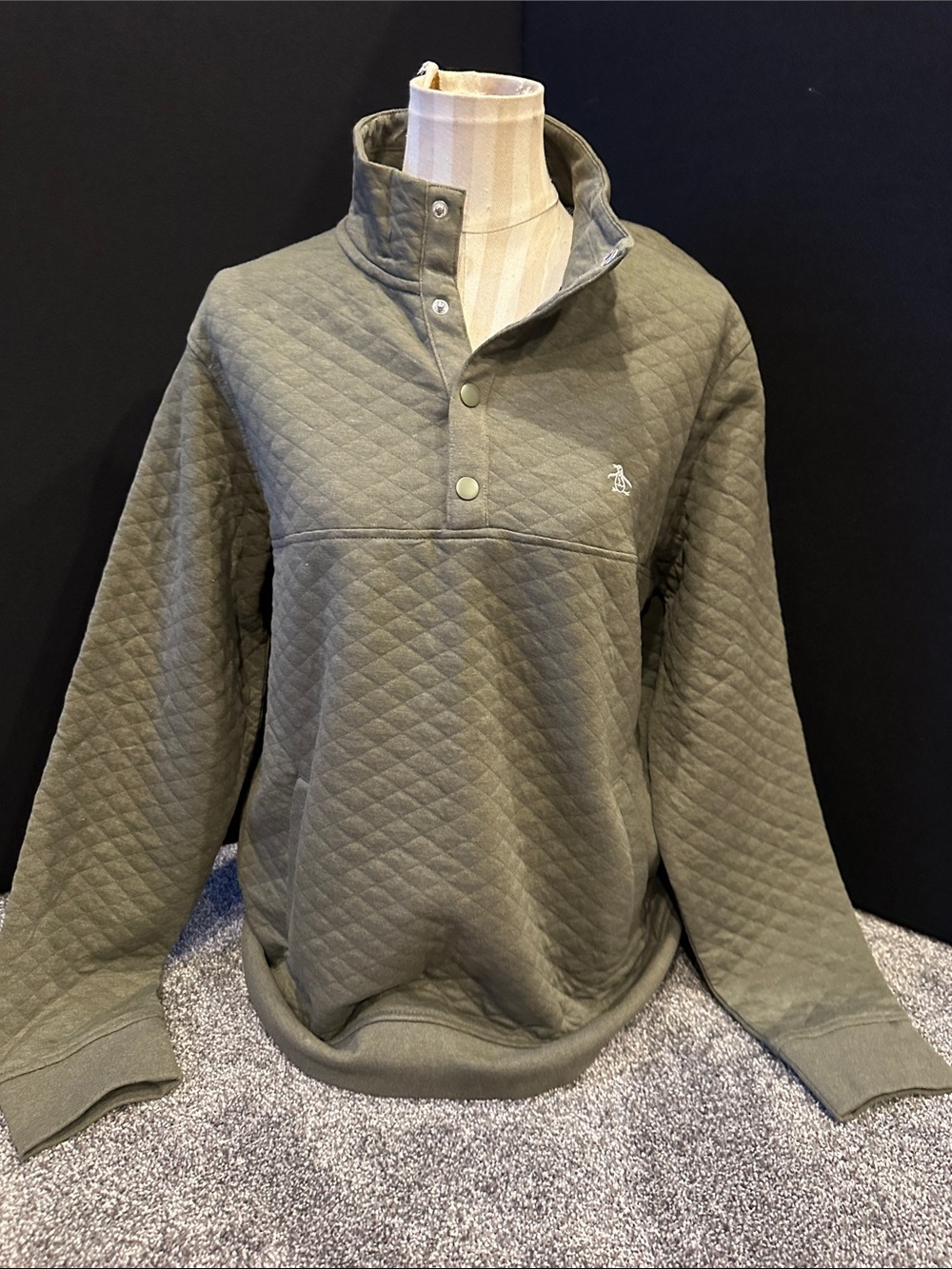 Original Penguin Quilted Olive Green Snap-Quarter Pullover